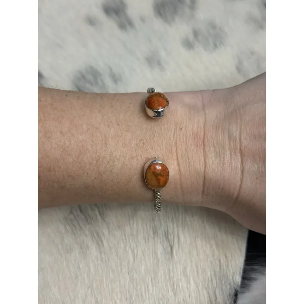 Vintage Native American Sterling Silver Orange Coral Floater Cuff Bracelet